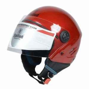 Stallion BLK K10 Open Face Off Red Motorbike Helmet, Size: M