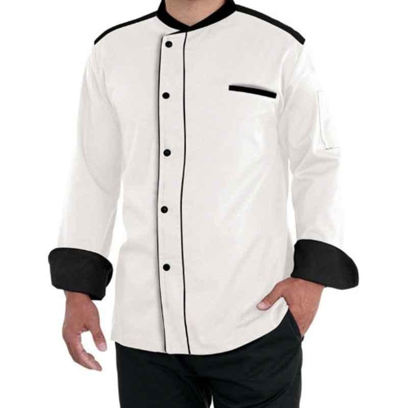 Superb Uniforms Polyester & Cotton White Long Sleeves Two Tone Kitchen Cook Dress, SUW/W/CC026, Size: 3XL