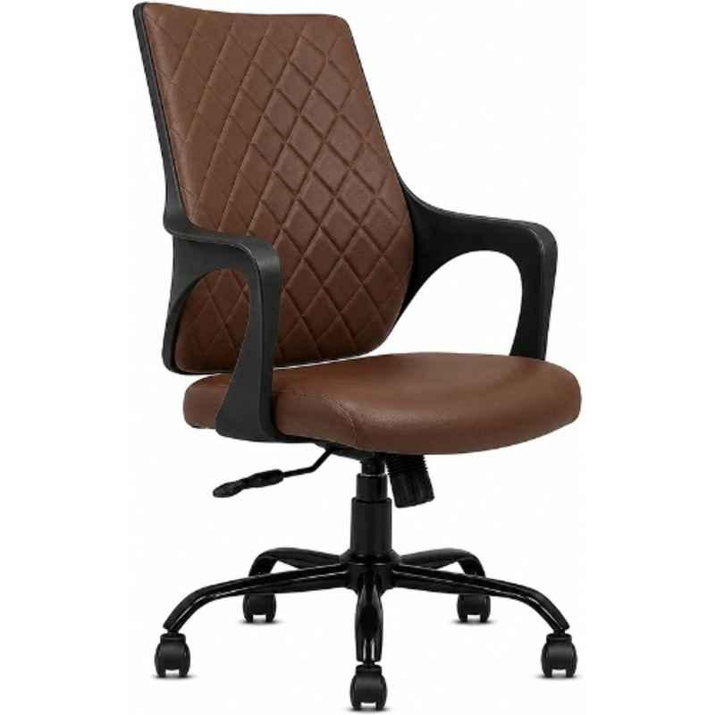 ZRF ZER Leatherette Black & Brown Medium Back Revolving Ergonomic Office Chair, MONO9201