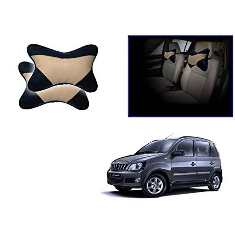 Kozdiko 2 Pcs Memory Foam Beige & Black Car Neck Rest Cushion Pillow Set for Mahindra Quanto