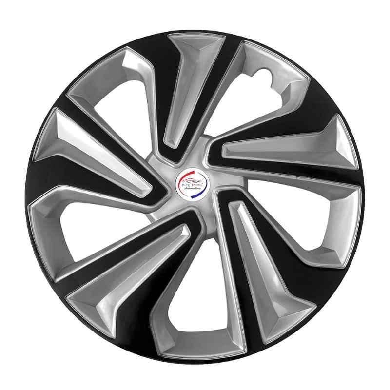 Auto Pearl 4 Pcs 14 inch Polypropylene Black & Silver Press Type Car Wheel Cover Set with Retention Ring for All Cars, WC14in_Tiago_BlkSil_AllCars