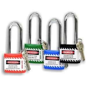 Asian Loto 4 Pcs 65mm Red, Green, Blue & Black Long Shackle Jacket Padlocks Set for Safety, ALC-LPL-RGBK