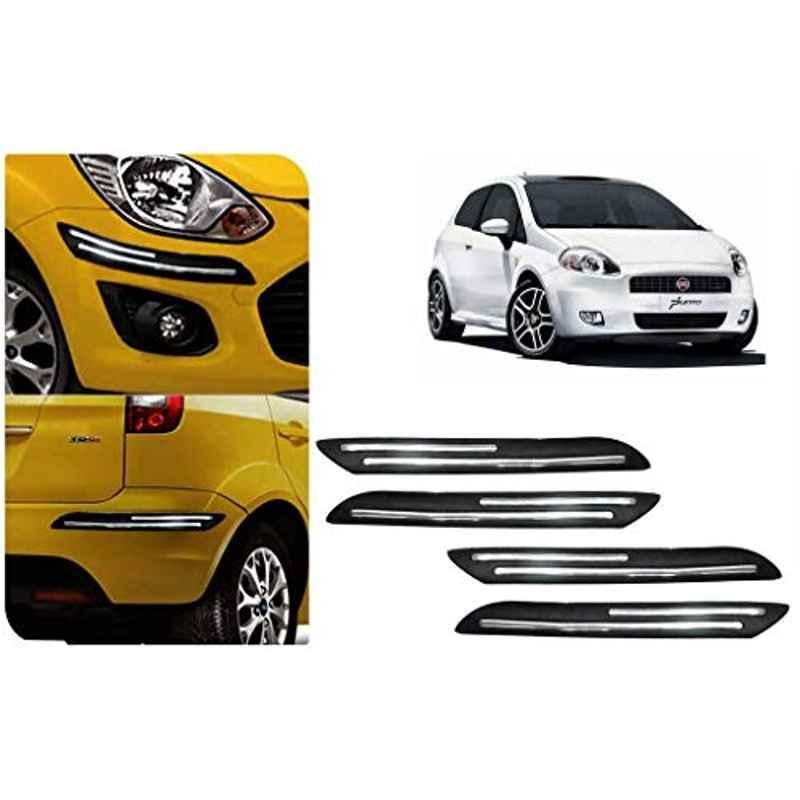 Auto Pearl 4 Pcs PVC & Rubber Black Double Chrome Linning Bumper Corner Moulding Set for Fiat Punto