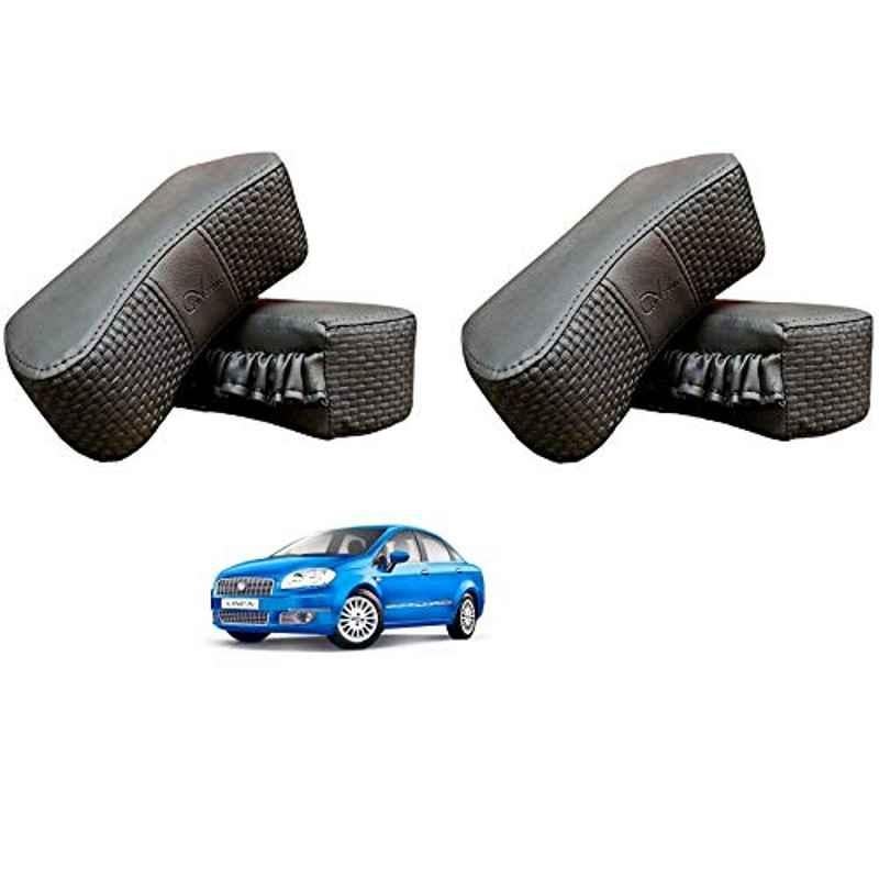 Kozdiko 4 Pcs CV Designer Grey Leatherite Neck Rest Car Cushion Pillow Set for Fiat Linea Classic