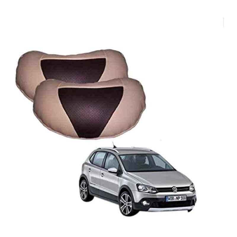 Kozdiko 2 Pcs Beige & Brown Car Neck Rest Cushion Pillow Set for Volkswagen Polo Cross