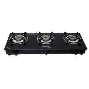 Sigri-Wala Surya Prime Cook 3 Burner Royal Toughened Glass Black Automatic Gas Stove
