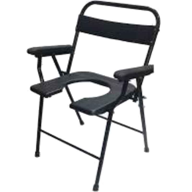 PMPS Mild Steel White & Black Foldable Commode Chair with Armrest & Seat