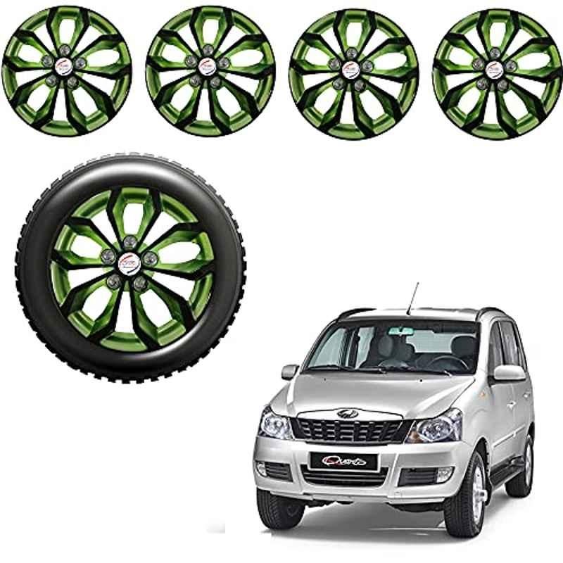 Auto Pearl 4 Pcs 15 inch ABS Black & Green Car Wheel Cover Set for Mahindra Quanto