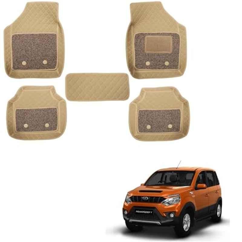 Kozdiko 5 Pcs Waterproof & Luxury 7D Beige Leatherette Car Floor Mats Set for Mahindra Nuvosport