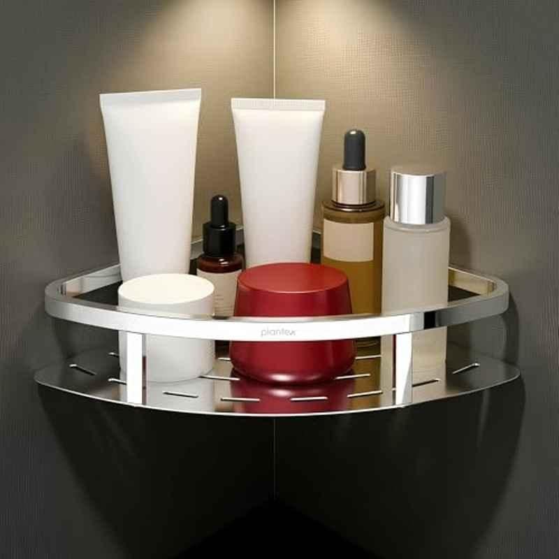 Plantex 9x9 inch Stainless Steel Silver Chrome Finish Bathroom Shelf