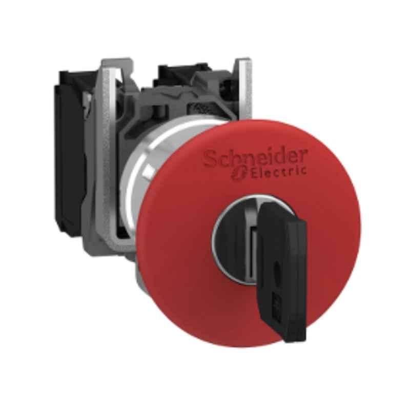 Schneider 1NO+1NC Switching Off Metal Red Mushroom Trigger Latching Key Release Emergency Stop, XB4BS9445