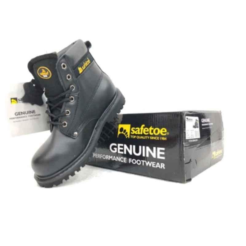 Safetoe Best Titan S502013207 High Ankle Steel Toe Black Leather Safety Shoes, Size: 44