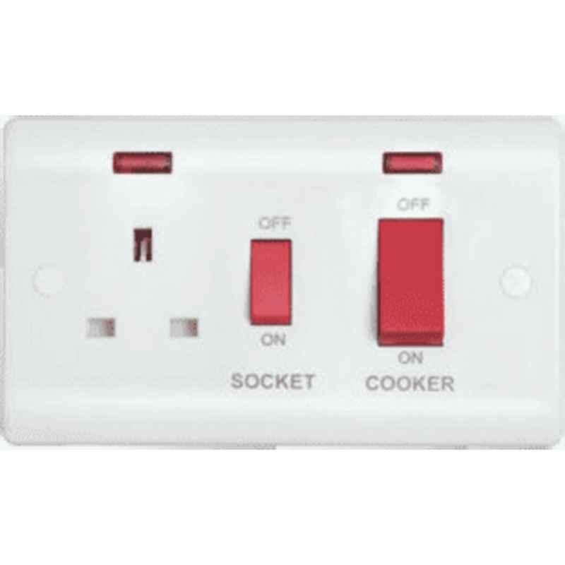 Micron 45A & 13A Bakelite White Switch Socket with Neon, MME0233