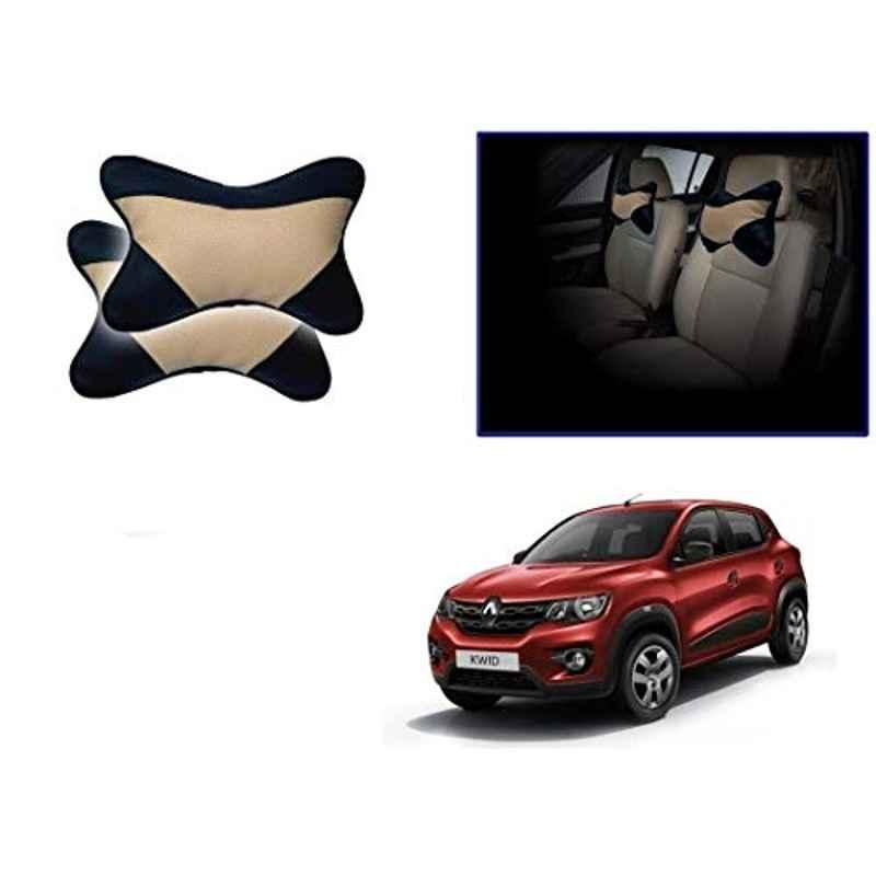 Kozdiko 2 Pcs Memory Foam Beige & Black Car Neck Rest Cushion Pillow Set for Renault Kwid