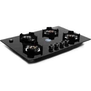 Padmini 4 Burner Stainless Steel Black Automatic Ignition Glass Top Gas Stove, Gas Hob CS-401 GL IB