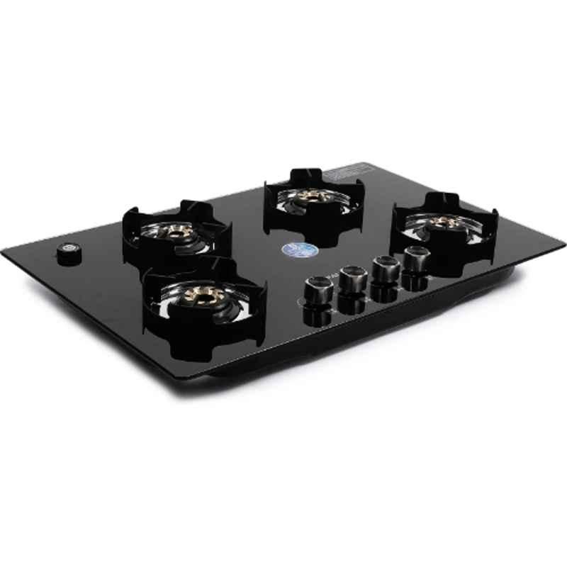 Padmini 4 Burner Stainless Steel Black Automatic Ignition Glass Top Gas Stove, Gas Hob CS-401 GL IB