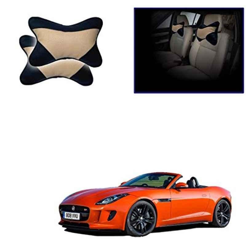 Kozdiko 2 Pcs Memory Foam Beige & Black Car Neck Rest Cushion Pillow Set for Jaguar F-Type