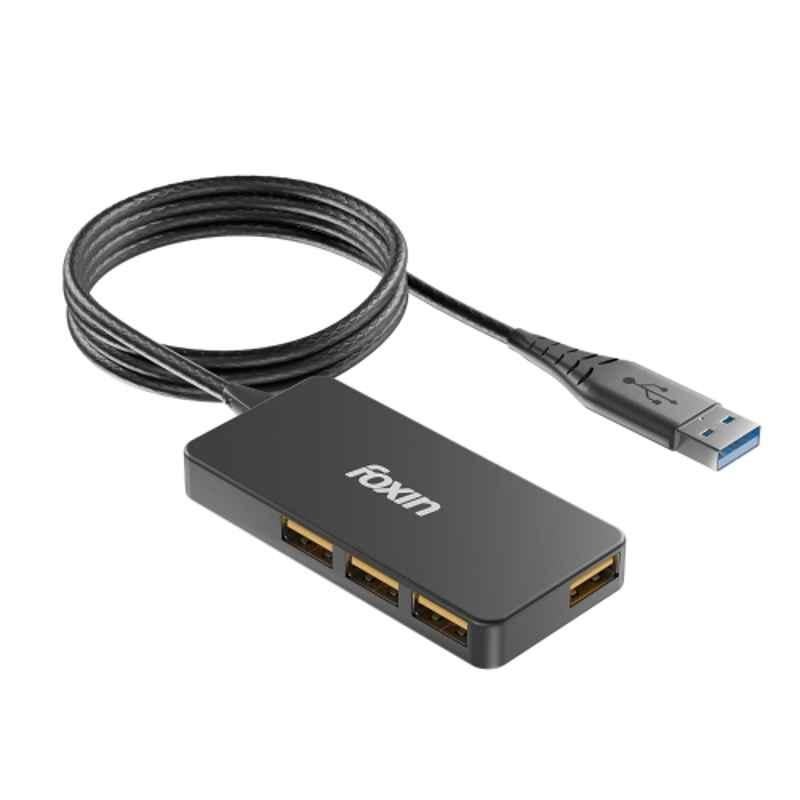 Foxin FUH 002 480Mbps Black 4-in-1 Ultra Slim USB Hub with 1.5m Cable & Multi USB Port Connector