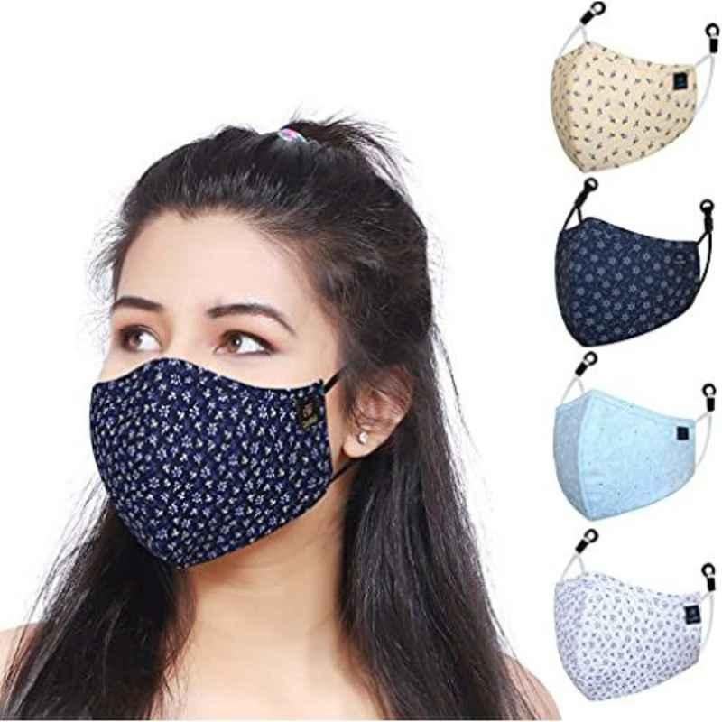 Wellstar 5 Pcs Pure Cotton Reusable & Washable Face Mask Set with Adjustable Ear Loop, MASK_1011