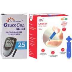 Dr. Morepen Bg-03 25 Pcs Strips With Poct 100 Lancet 25 Glucometer Strips Box