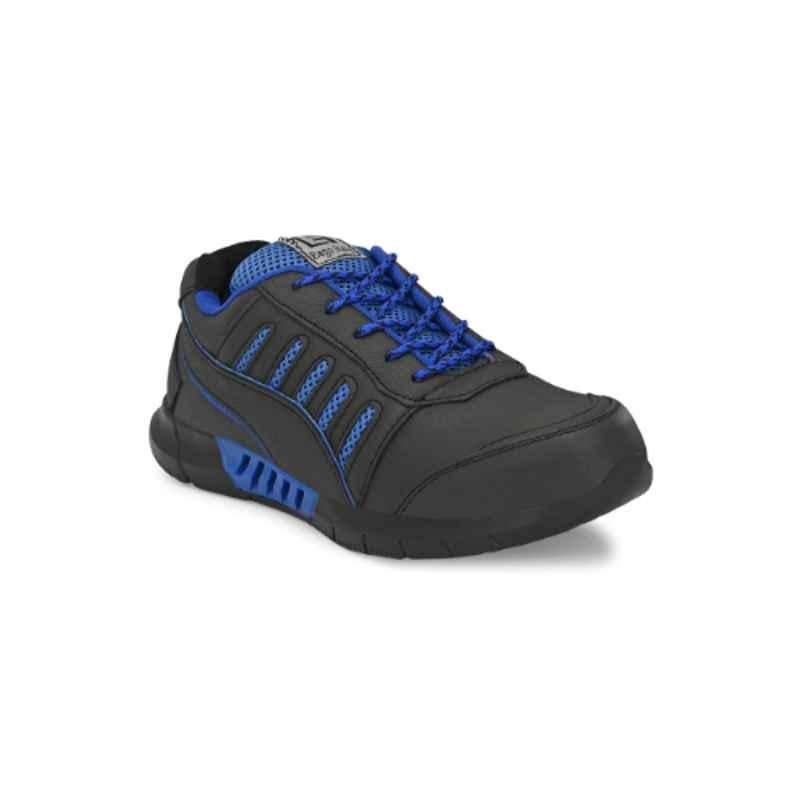 Eego Italy Leather Steel Toe Black & Blue Work Safety Shoes, Size: 10, WW-96