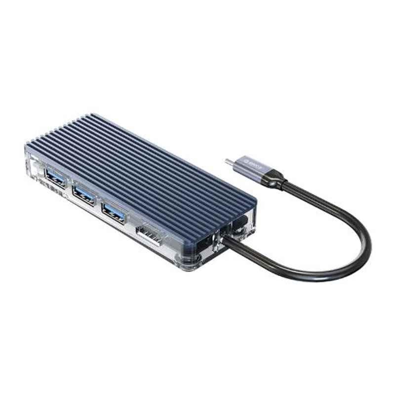 Orico USB 3.0 Type C to USB 3.0X3, 1 HDMI, 1 LAN, 1 PD, 1 SD, 1 TF & Transparent Hub, WB-8P-GY-BP