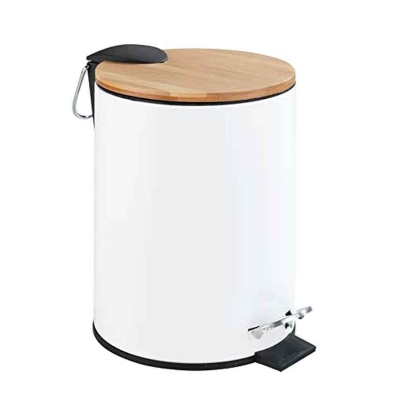 Wenko Tortona 3L Stainless Steel Matt White Soft Close Pedal Bin, 24392100