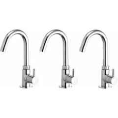 Senkiddpro Turbo Brass Chrome Finish Deck Mounted 360 Degree Moving Swan Neck Sink Tap (Pack of 3)