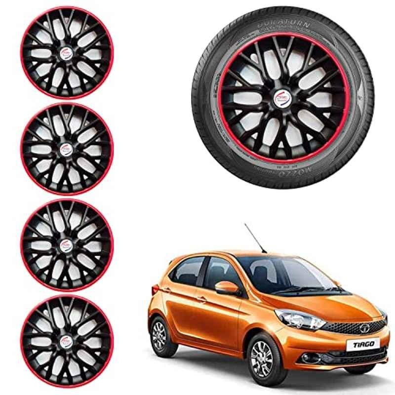 Auto Pearl 4 Pcs 14 inch ABS Black & Red Car Wheel Cover Set for TATA Tiago