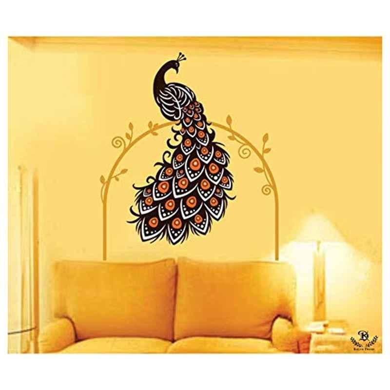 Kayra Decor 62x51 inch Polyester Mesmerising Peacock Reusable Wall Stencil, KHSNT462