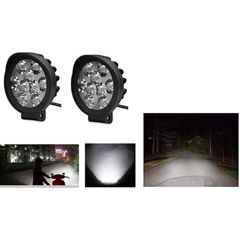 AOW LED Small Round Auxiliary Bike Fog Lamp Light Assembly White (Set of 2) with Switch for Bajaj Platina 125
