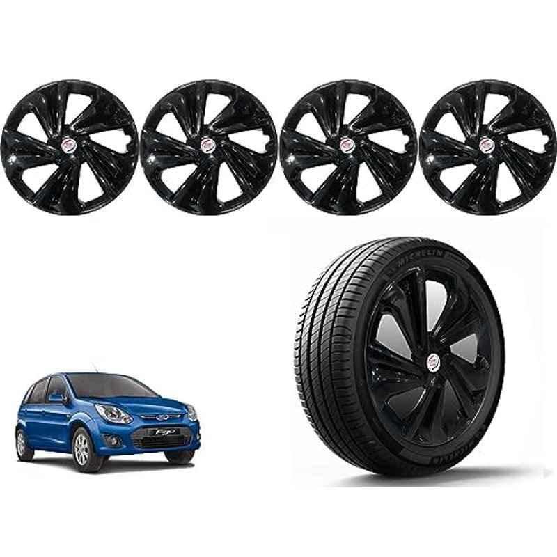 Auto Pearl 4 Pcs 14 inch Polypropylene Black Press Type Car Wheel Cover Set with Retention Ring for Ford Figo Type 2 2012-2014, 14WC_Tiago_Black_FigoType2_2012_14