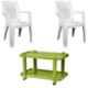 Italica 2 Pcs Polypropylene White Premium Arm Chair & Green Table with Wheels Set, 9006-2/9509