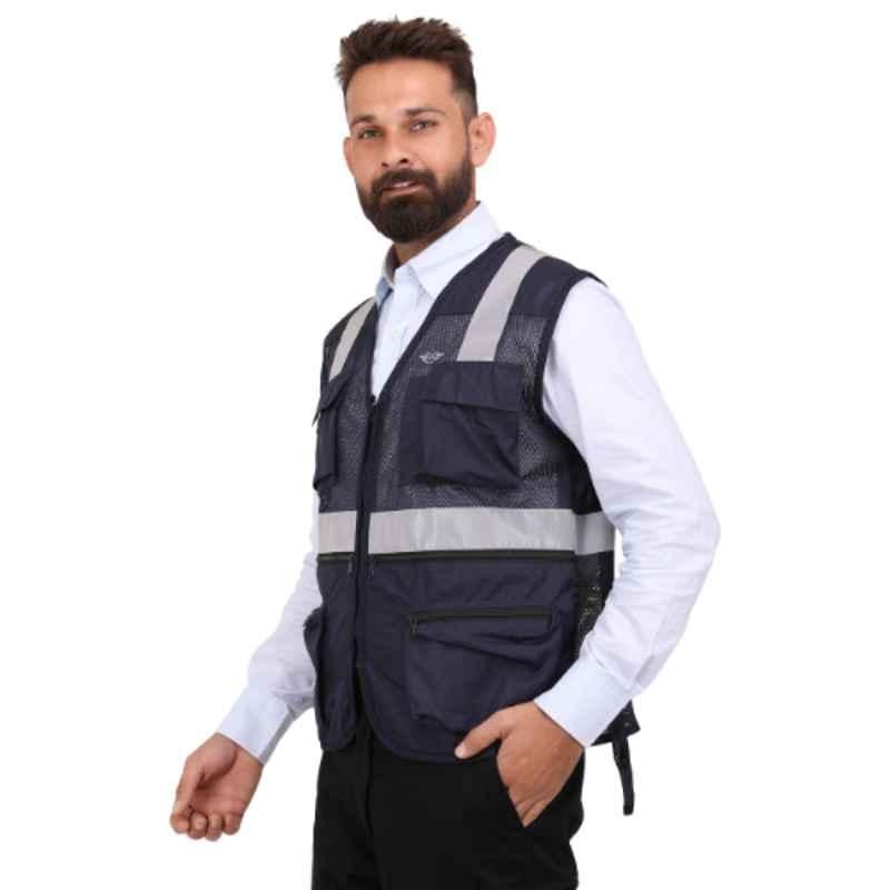 Club Twenty One Workwear Safex Pro Polyester Navy Blue Safety Reflective Vest Jacket, 1006, Size: M