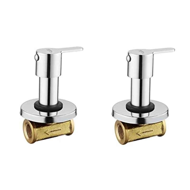 Spazio Fusion 1/2 inch Brass Silver Chrome Finish Concealed Stop Cock with Brass Quarter Turn Fitting & Concealed Flange (Pack of 2)