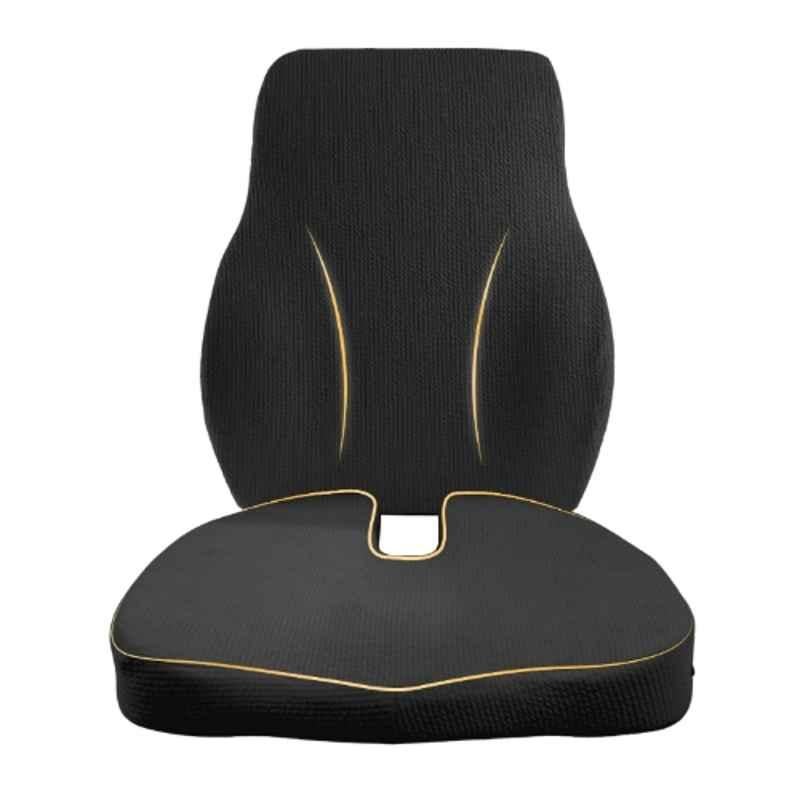 Betterhood Memory Foam & Cotton Black Seat & Lumbar Backrest Cushion Combo for Chairs, Size: Universal