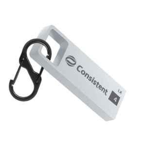 Consistent 4GB USB 2.0 Metal Body Silver Pendrive with Keychain Carabiner, CTP10004