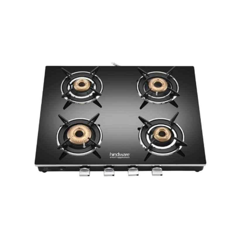 Hindware Emineo 4B AI Glass Top Cooktop with 4 Brass Burner & Automatic Ignition, CT 100228