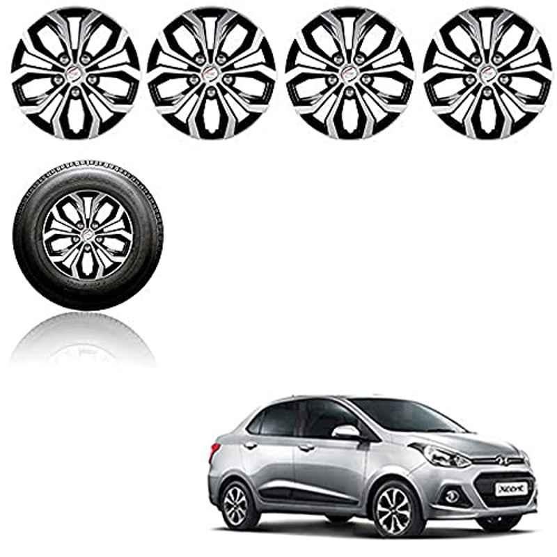 Auto Pearl 4 Pcs 14 inch ABS Silver & Black Press Fitting Wheel Cover Set for Hyundai Xcent