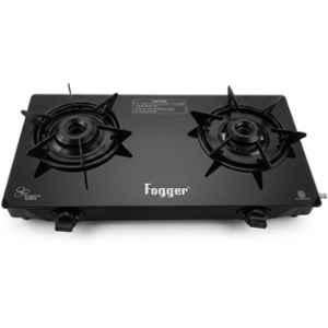 Fogger 2 Burner Black Toughened Glass Top Manual Ignition Gas Stove with 2 Years Warranty