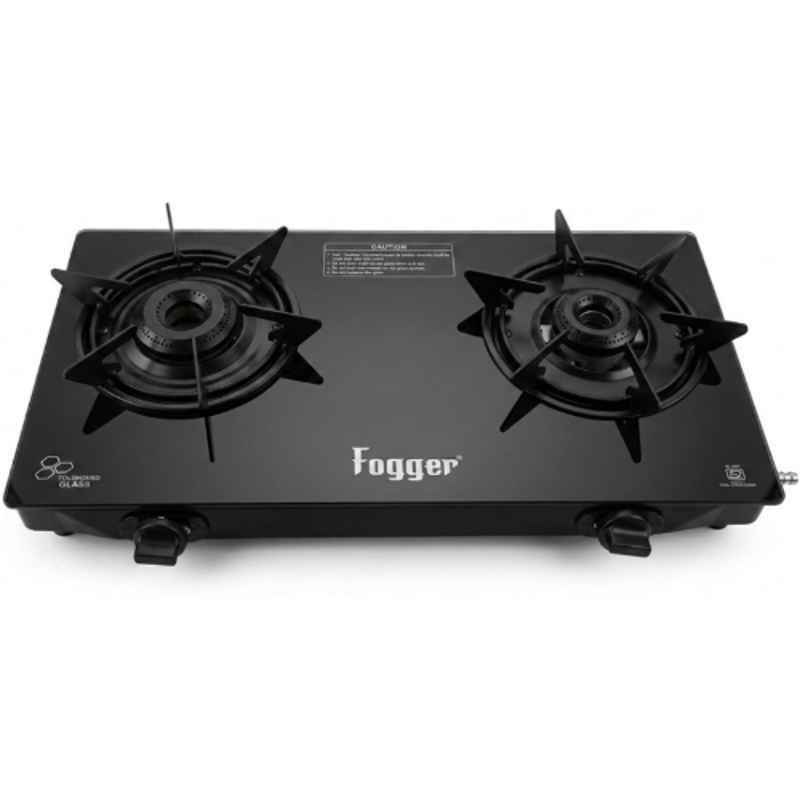 Fogger 2 Burner Black Toughened Glass Top Manual Ignition Gas Stove with 2 Years Warranty