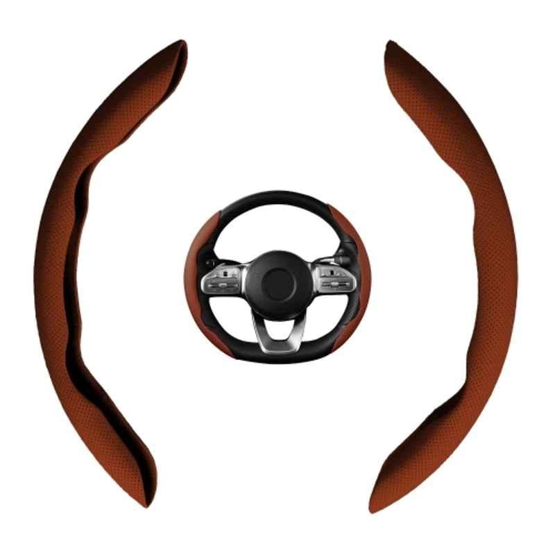 Kingsway Premium 2 Pcs PU Leather Tan Steering Wheel Grip Cover Set for All Cars