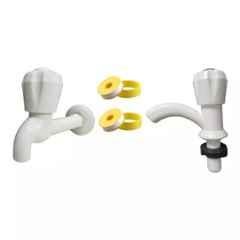 Fastgear 3 Pcs PVC White Chrome Finish Bathroom Faucet Set, FG1255
