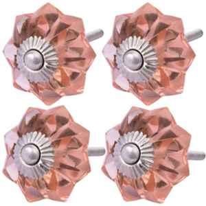 Atom 1.25 Inch Pink Crystal Glass Melon Marigold Flower Cabinet Door knob (Pack of 4)