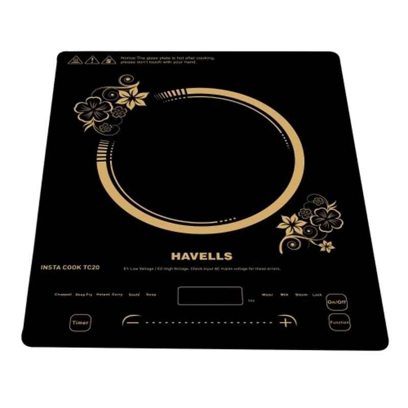 Havells Insta Cook TC20 2000W Glass Gold & Black Touch Panel Induction Cooktop, GHCICDRK120