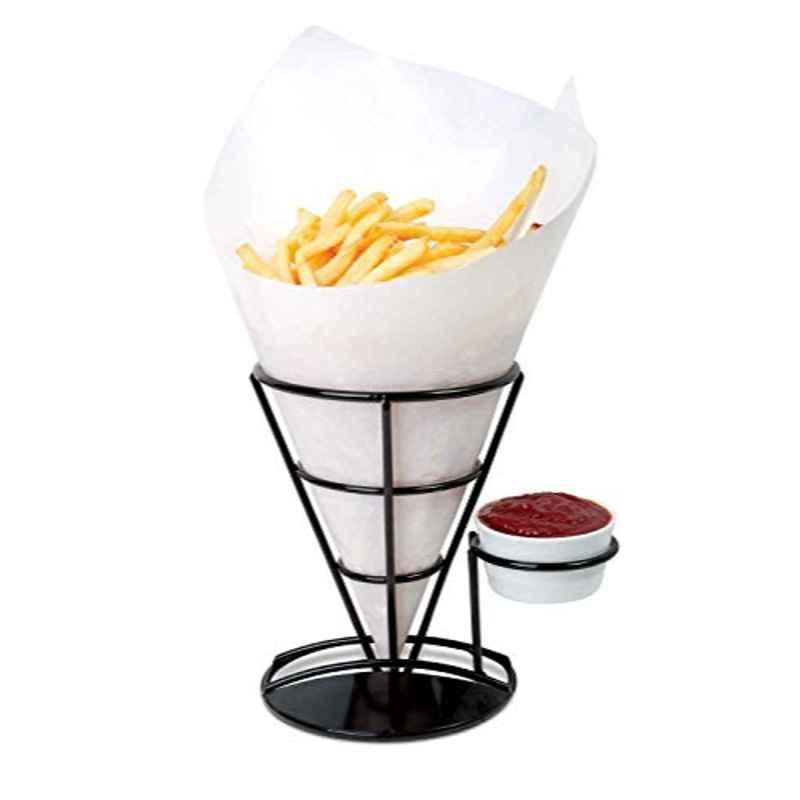 Rubik 6.5x5 inch Black French Fry Cone & Dipping Cup Holder