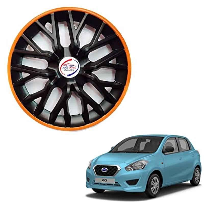 Auto Pearl 4 Pcs 13 inch ABS Black & Orange PBO03 Hubcap Wheel Cover Set with Retention Ring for Datsun Go