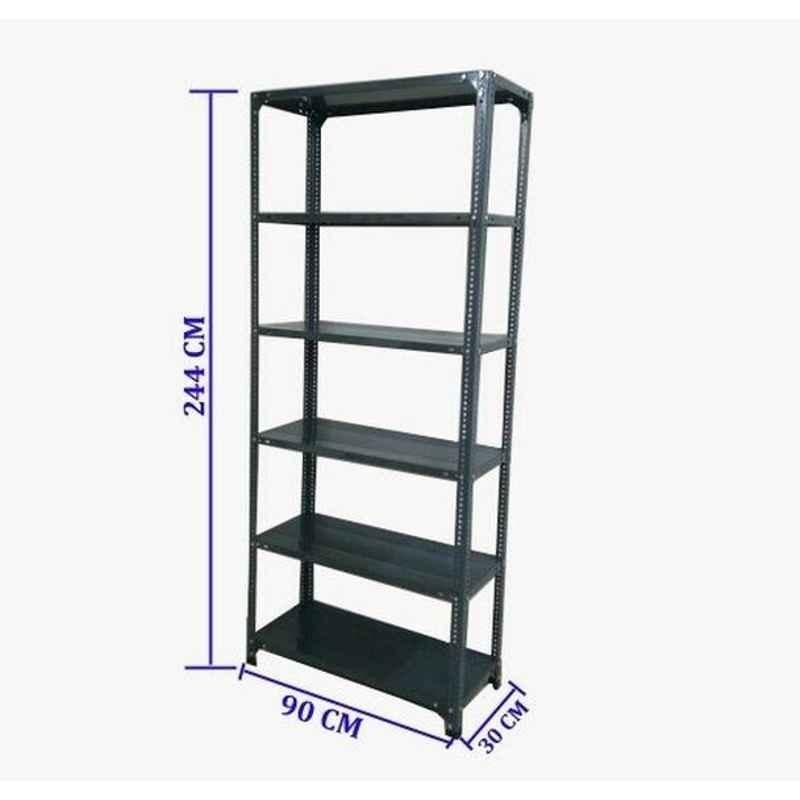 Ast 80kg MS Steel Dark Grey Slotted Angle Shelving with 6 Shelves, SA24430906