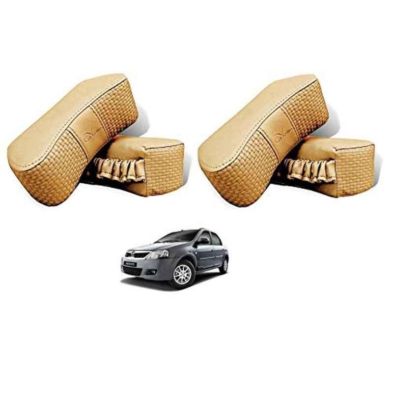 Kozdiko 4 Pcs CV Designer Beige Leatherite Neck Rest Car Cushion Pillow Set for Mahindra Verito