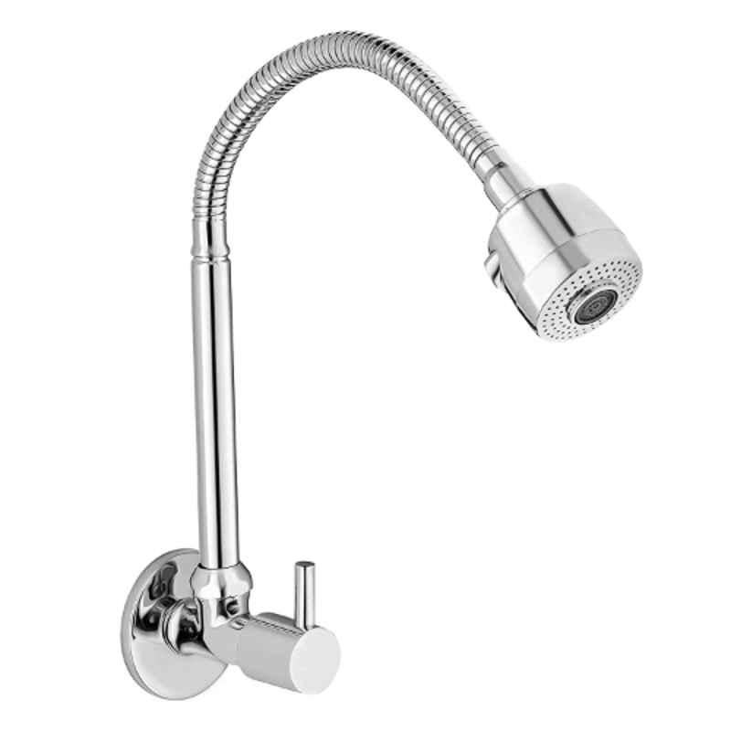 Acrome Turbo Brass Chrome Finish Kitchen Flexible Sink Cock with Rain Spray Spout & Faucet Spout Flange